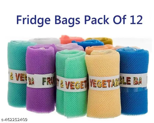 BANZIN Multi-purpose Vegetables and Fruits Mesh Fridge Storage Washable Bags, Grocery Bags Pack of 12 Grocery Bags