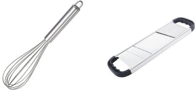 Egg Beater + 2 Side Slicer Kitchen Tool Combo Set Steel French Egg/Lassi Beater + Fruit & Vegetable 2 Side Slicer Set Kitchen Tool Set (Multicolor)