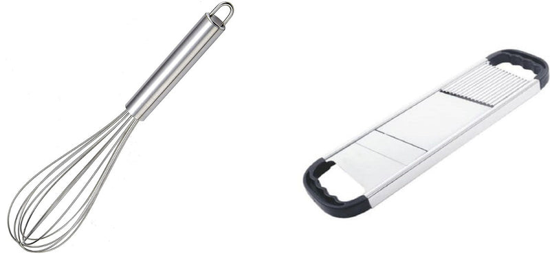 Egg Beater + 2 Side Slicer Kitchen Tool Combo Set Steel French Egg/Lassi Beater + Fruit & Vegetable 2 Side Slicer Set Kitchen Tool Set (Multicolor)