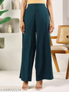 FIORRA Women's Teal Green Cotton Solid Palazzo