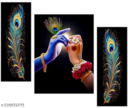 JD Radha Krishna Ji UV Textured Wall Art | Set of 3 Self-Adhesive Decorative Paintings (18 x 12 Inch) | Spiritual Home Decor – Unframed (JD SBJM-152)