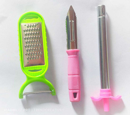 Essential Tools for Everyday Use Kitchen Tool Set of 1 Grater 1 Peeler and 1 Gas Lighter Kitchen Tool Set (Multicolour)
