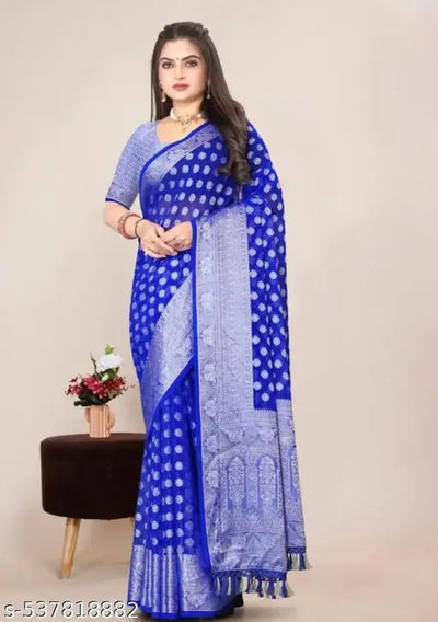 Georgette Silver Buti Silk Saree with Zalar and Siroski
