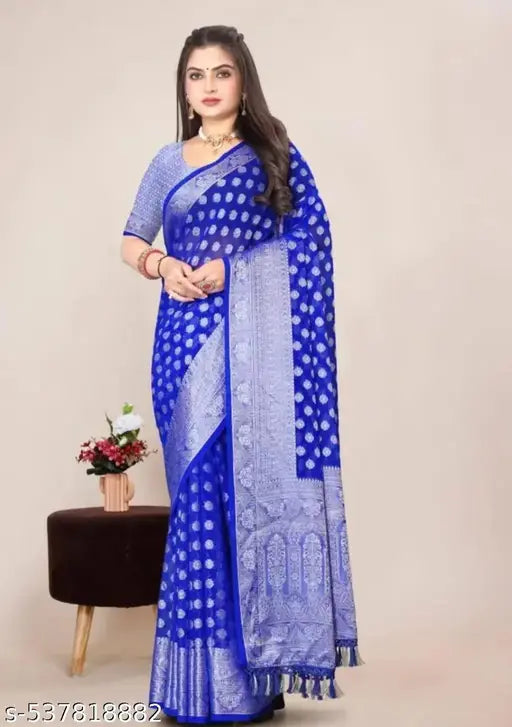 Georgette Silver Buti Silk Saree with Zalar and Siroski