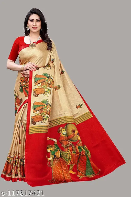 Women's Desinger Art Silk Printed Saree with Blouse Piece