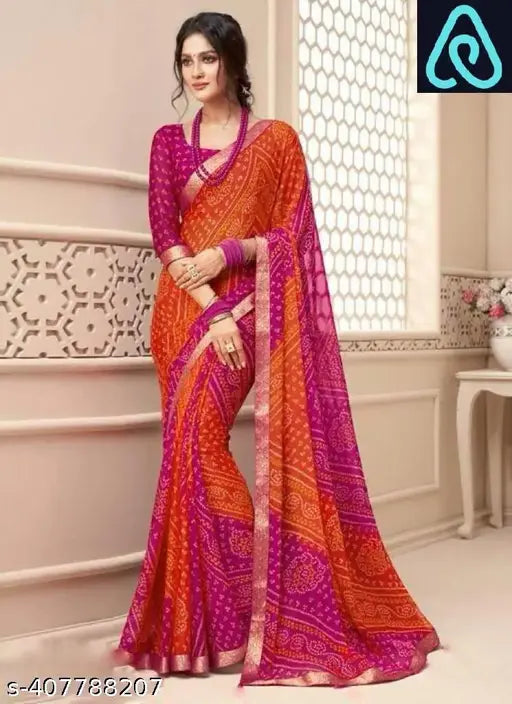 Designer georgette bandhani saree with running blouse