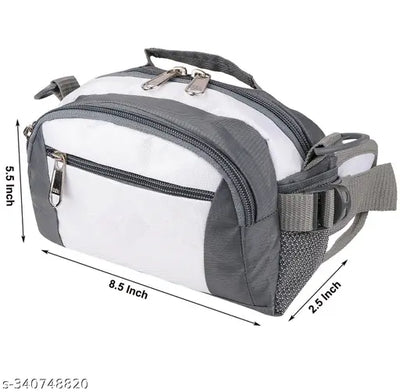 ROCKZONE Polyester Waist Bag Style Travel/Passport Holder/ Adjustable Strap/Bumbag Waist Bag Waist Bag Elegant Style Travel Pouch Passport Holder (White/Grey)