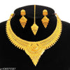 SDR Golden Necklace With Earrings And Maangtika Jewellery Set