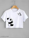Geetika Mart Round Neck White Polyester Crop Top Design T-Shirt For Girl's & Woman's