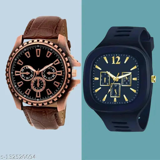 SMART LEATHER BELT ANALOG WATCH AND SMART RUBBER BODY SPORTS ANALOG WATCH FOR BOYS AND MEN