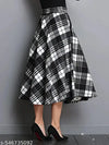 Zelzis Flared Black Check Cotton Skirt for Daily and Office Use