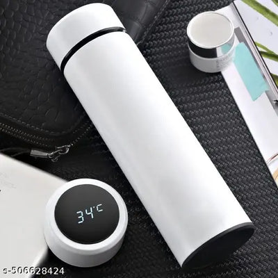 Water Bottle Stainless Steel Led Temperature Display 500 ml Bottle White