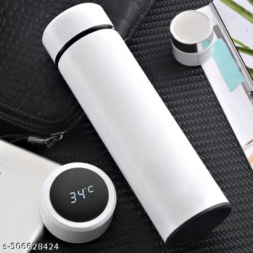 Water Bottle Stainless Steel Led Temperature Display 500 ml Bottle White