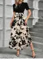 Stylish Black & Beige Floral Maxi Dress for Women | Elegant Fit & Flare Western Dress | Partywear Long Dress with Puff Sleeves