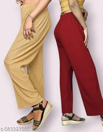 TRENDING CRUSH FABRIC SPECIAL FABRIC PLAZZO PANT STYLISH DESING WOMEN'S TRENDING PLAZZO WITH CRUSH FABRIC PACK OF 2
