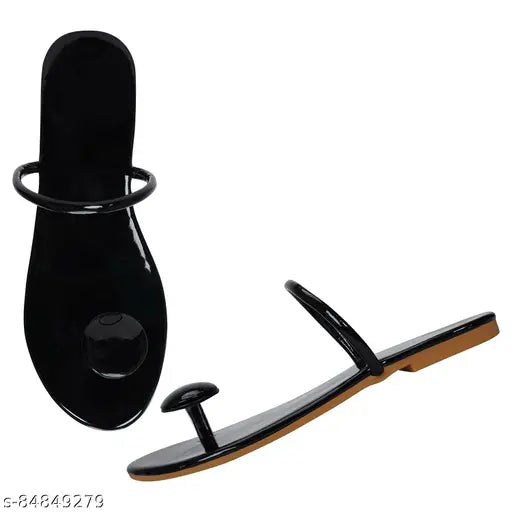 Black Striped One-Toe Flats For Women