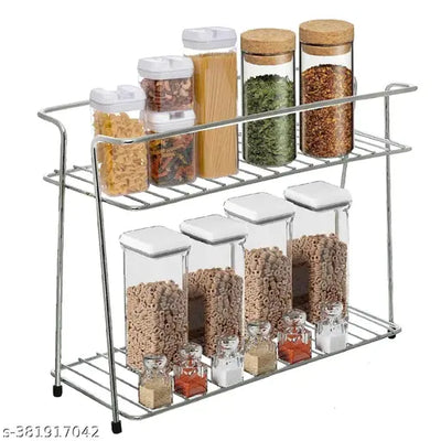 DEALKART Spice rack For Your Kitchen_Spices and Masala Rack 2 -Tier And 2 Layer Stainless Steel And Special Spice Rack-(Pack of One) (NHSP)