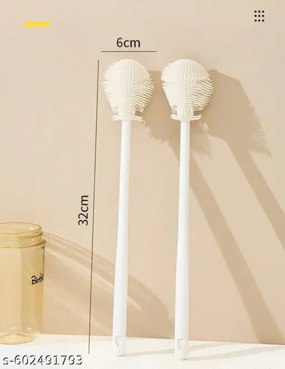 Multifunctional Silicone Bottle Brush Flexible, and Durable Cleaning Brush for Bottles, Cups, and Kitchenware Soft Bristles, Long Handle (Pack of 2 Sticker)