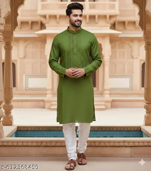 Green kurta set in men faishan comfortable solid pis
