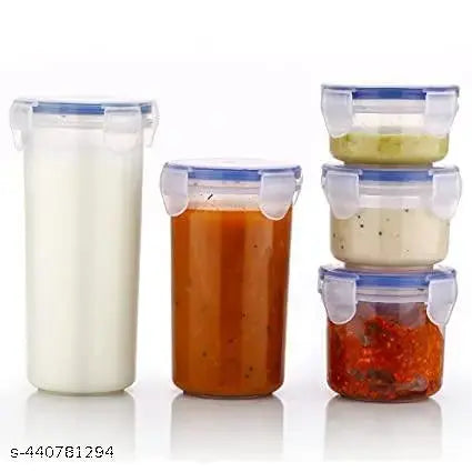 Lock and Lock Liquid Round Container Plastic Airtight Food Storage Containers with Leak Proof Locking Lid Storage container set of 5(110 ml,160 ml,210 ml,400 ml,500 ml, Transparent)