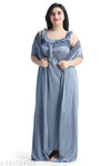 Come 4 Try Satin Nighty Full Length 2 Pieces Nighty (2 pcs Set of Nighty Pyjama Top Nighty, wrap Gown ) | Night Wear| Sleep Wear for Women (Free-Size 28 to 36 Regular)