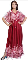 WOMEN SATIN MAROON KAFTAN NEW NIGHTY STYLISH KAFTAN SATIN KAFTAN SATIN NIGHTY KAFTAN MEHROON NIGHTY FLOWER PRINTED KAFTAN