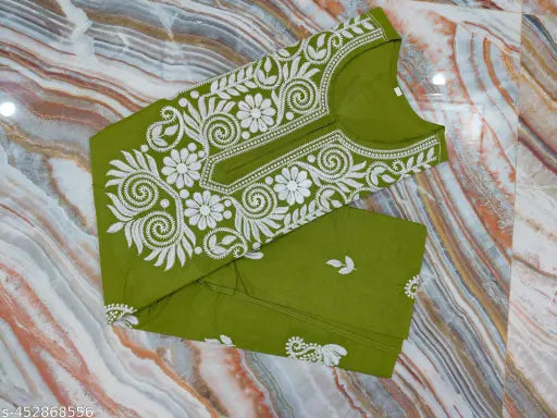 Chikankari cotton kurti computer work
