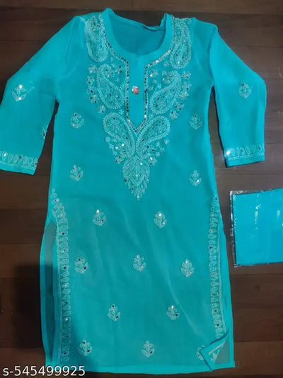 Buy georgette mirror work kurti online Mirror work kurti for women Party wear georgette kurti with mirror work Ethnic wear mirror work georgette kurti Handwork mirror kurti georgette fabric 5 star reting kurti