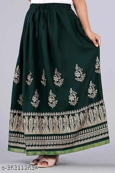 Women and Girl Traditional Ethnic Embroidery Floor Length New Gold Printed Long Skirt For office wear, party wear, Daily Wear
