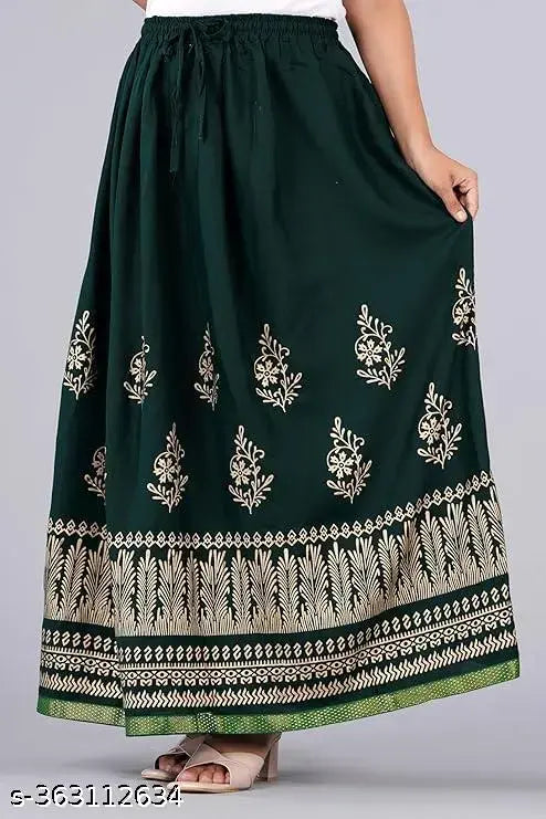 Women and Girl Traditional Ethnic Embroidery Floor Length New Gold Printed Long Skirt For office wear, party wear, Daily Wear