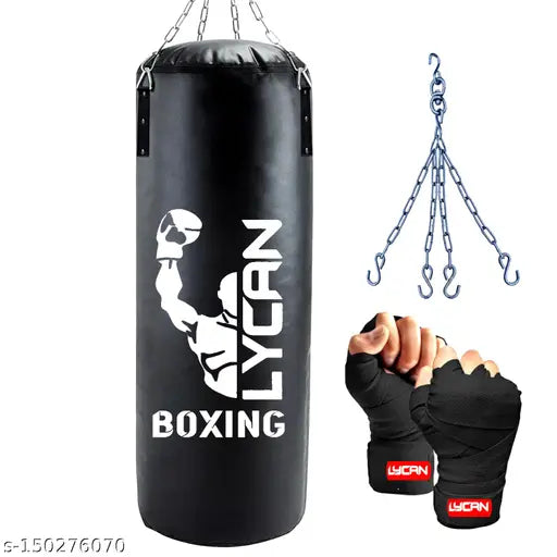 Lycan 3 feet boxing punching bag with chain & boxing hand wrap ! Unfilled punching bag ! Unfilled boxing bag !