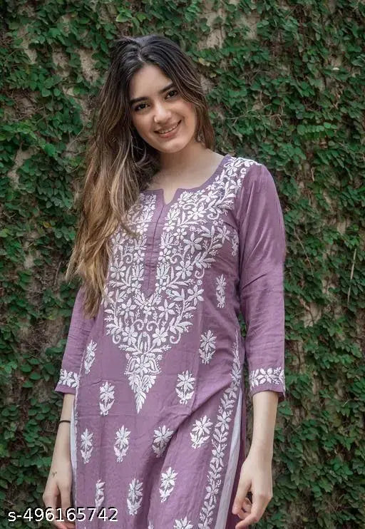 CHIKANKARI KURTI FLOWER PIYAJI only kurti WITHOUT BOTTOM