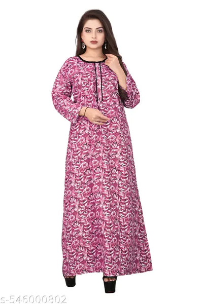 MM Fabric Novaa Three Quarter Sleeves Women's Pure Cotton Regular Nighty Rajasthani Nighty Rajasthani Gown Jaipuri Nighty Jaipuri Gown Maxi Gown