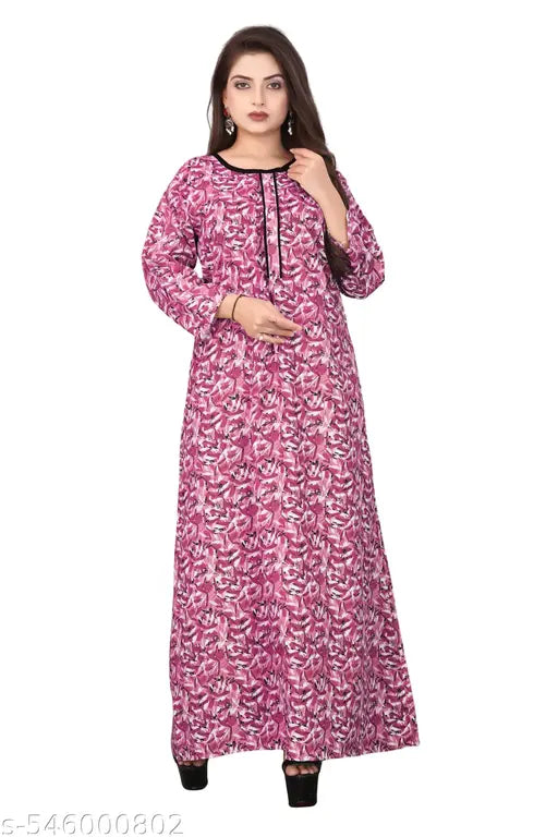 MM Fabric Novaa Three Quarter Sleeves Women's Pure Cotton Regular Nighty Rajasthani Nighty Rajasthani Gown Jaipuri Nighty Jaipuri Gown Maxi Gown