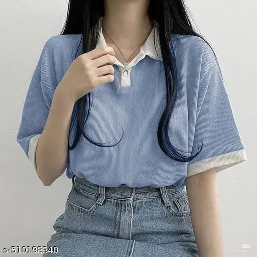 Women Korean Styles top | Summer waer | Half Sleeve |Party Waer |Stylish Tshirt |Coller type Crop Top|Polo Neck|Crop Top Comfy Trendy Women Top & Tunics | T-Shirt for Women & Girl's
