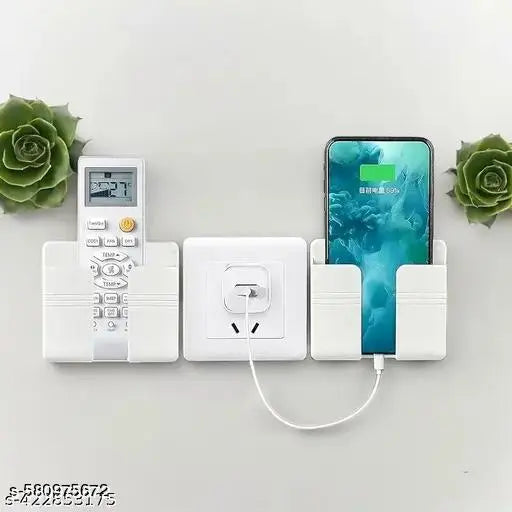 Pack Of 2 Multi-Purpose Wall Mobile / Remote Stand Holder Stand for Charging Mobile Just Fit in Socket and Hang,Wall Mount Hanging Type for All Mobile Mobile Holder