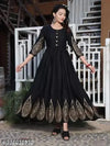 Black Rayon Solid Anarkali Gold Printed 3/4 Sleeve Show Botton Kurta For Women's and Girls