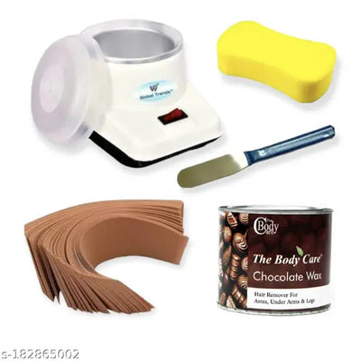 Wax Heater Machine, Full Body Chocolate Wax , Waxing Strips ( (50 Big Size Strips), Wax Applicator Knife and Cleansing Sponge Hair Removal Waxing Kit | Only Premium Quality | Set of 5 Pieces