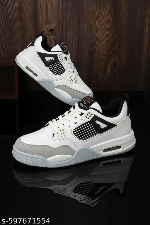 Synthatic Leather Trendy White Sneakers For Men