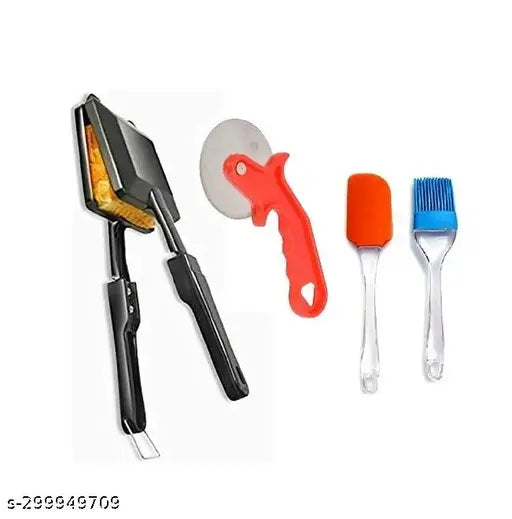 Best Combo of Bread Toast Sandwich, Burger Gas Toaster/Sandwich Maker and Red Pizza Cutter and Small Silicon Spatula Set (Pack of 3)