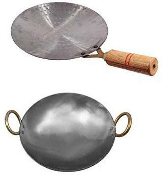 Iron cookware Set Iron deep Kadai kadhai for Cooking Iron Tawa for Roti/Chapathi Induction Bottom Cookware Set