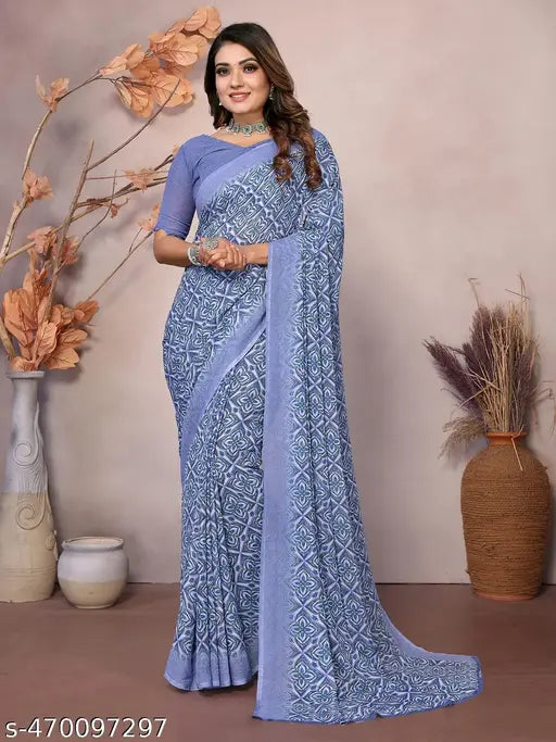 Festive Wear Georgette Printed Women's Saree with Un-stitched Blouse