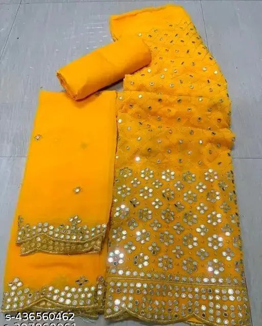 New Mirror Work Famous Georgette Suits Dress Materials pakistani suits fully embroidered suits Aagyeyi Sensational Salwar Suits & Dress Materials Georgette 9mm Heavy sequence Work Wear Suit Like Party Wear Garara suit Gold Colour