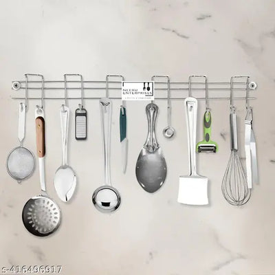 Steel Cutlery Holder | Spoon Hanger | Wall Mounted Stand - 12 Hooks | Stainless Steel | Multipurpose Stand For Wall