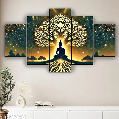 Buddha Modern Wall Decor Painting Digital Reprint 18 inch x 30 inch Painting (Without Frame, Pack of 5)