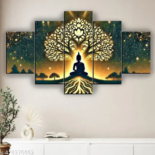 Buddha Modern Wall Decor Painting Digital Reprint 18 inch x 30 inch Painting (Without Frame, Pack of 5)