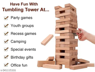 HSP ENTERPRISE Premium Wooden Blocks 54 Pcs Building Game - Challenging Tumbling Tower, Stacking Toys Board Educational Puzzle for Adults and Kids4