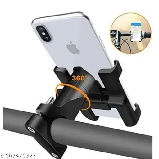 Aksmit Universal Bike Mount Phone Holder Metal Body 360 Degree Rotating Handlebar Durable Bike Accessory Lightweight Anti-Scratch Cradle Stand for Bicycle, Motorcycle, Fits All Smartphones (Black)