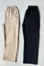 (COMBO OF 2) HEAVY FU`LL LENGTH RIBBED KNIT TEXTURE FEBRIC PALAZZO PANTS CREAM AND BLACK