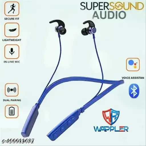 Wireless Bluetooth Neckband In Ear Neckband Earphone with Mic, With 220mah Battery 8-9 Hours Playtime, bluetooth earphones, bluetooth headset, Bluetooth Headphones Super Sound High Bass Long Battery Life - Blue